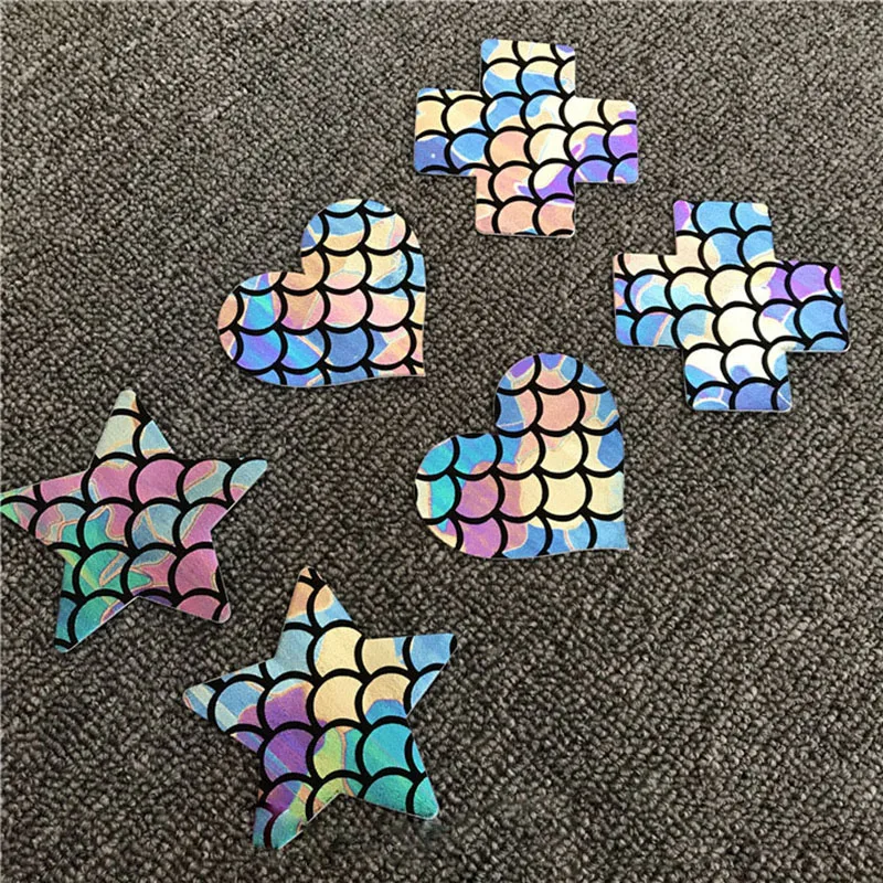 

5 pairs/lot women disposable self adhesive nipples covers laser fish scale sequins breathable invisible bra sticker chest petals