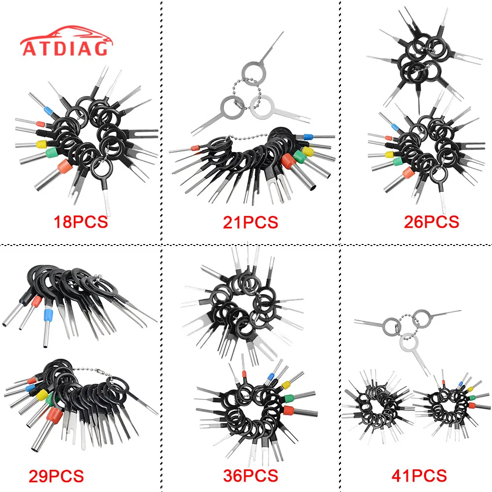 41/18/21/26/36Pcs Car Terminal Removal Kit Wiring Crimp Connector Pin Extractor Puller Terminal Repair Professional Tools Kit