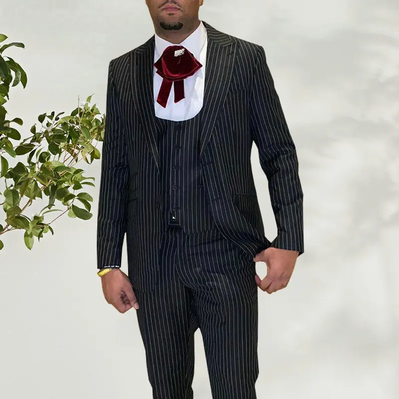 

2021 Costume Homme Black Stripe 3 Piece Slim Fit Men Suit Custom Made Groom Wedding Tuxedo Prom Wedding Men Suit Bridegroom