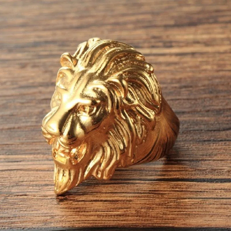 Male ring fashion electroplating golden lion titanium steel ring