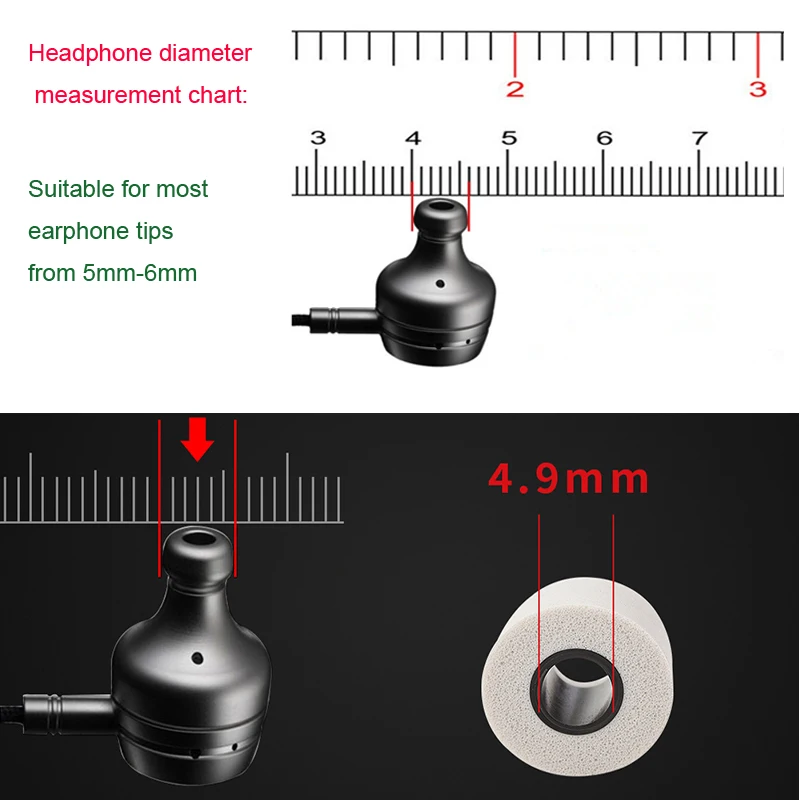 1Pair T500 Memory Foam Ear Tips 4.9mm (L M S) Caliber Ear Pads Eartips For In-ear Headphones 4.9mm-6.0mm Tips Sponge Ear Cotton