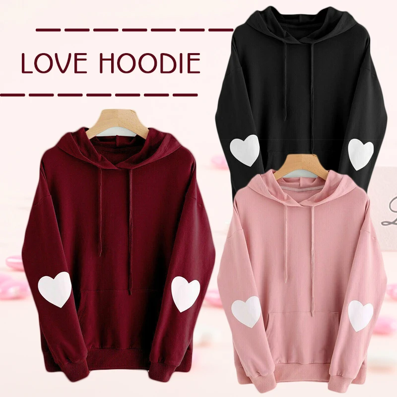 

Women Fashion Hoody Sweatshirt Embroidery Harajuku Love Heart Hoodie Loose Long Sleeve Female Casual Pullover Tops