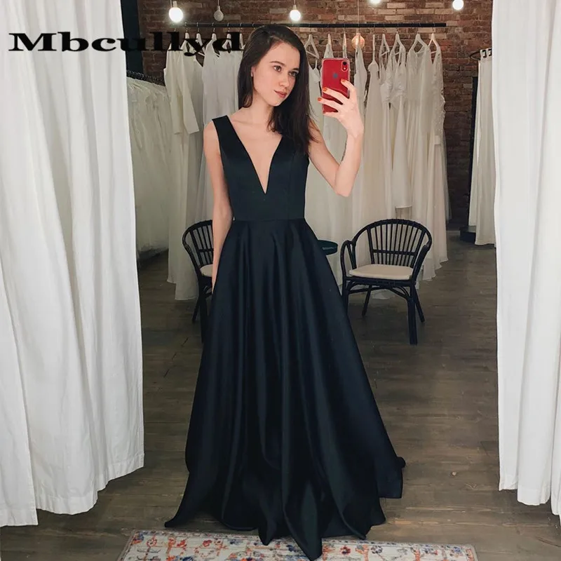 

Mbcullyd Black Prom Dresses Long 2023 African Women Luxury Satin A Line Evening Dress Cheap Under 100 Formal Vestido De Festa