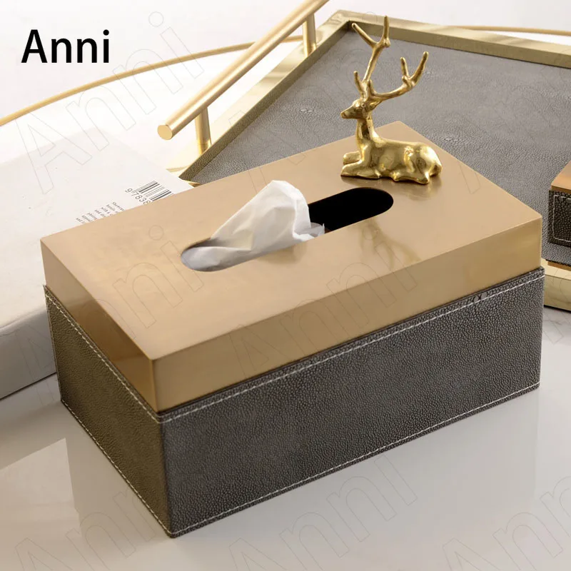 

Nordic Simple Leather Tissue Boxes Creative Golden Deer Bird Decorative Paper Towel Organization Hotel Restaurant Napkin Holder