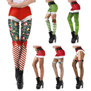 VIP FASHION Christmas Belt Leggings Gift Autumn Winter Festival Legging  Women 3D Stripe Sexy High Waist Skinny Leggins