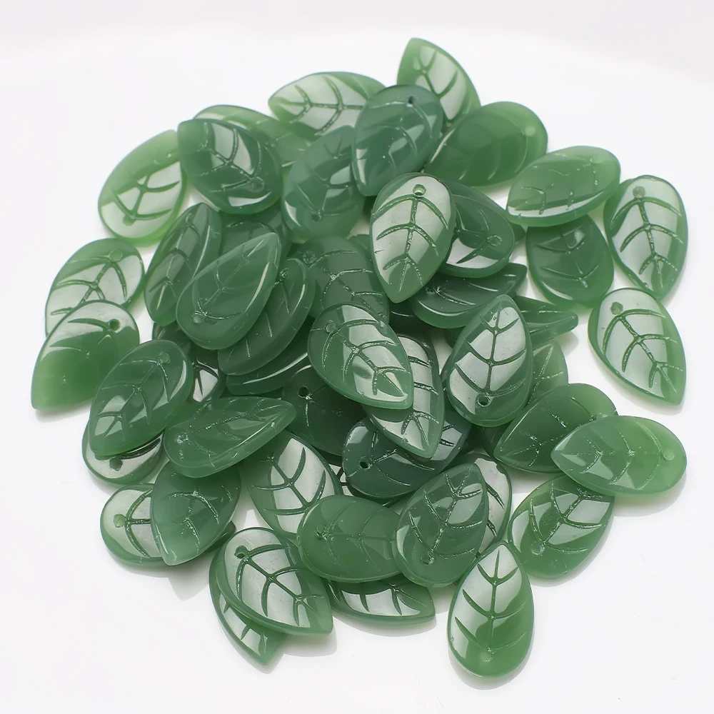 50Pcs Glass Leaf Petal Beads 10x18mm Leave Shape Green Color DIY Making Crystal Earing Pendant Jewelry Headwear Accessories