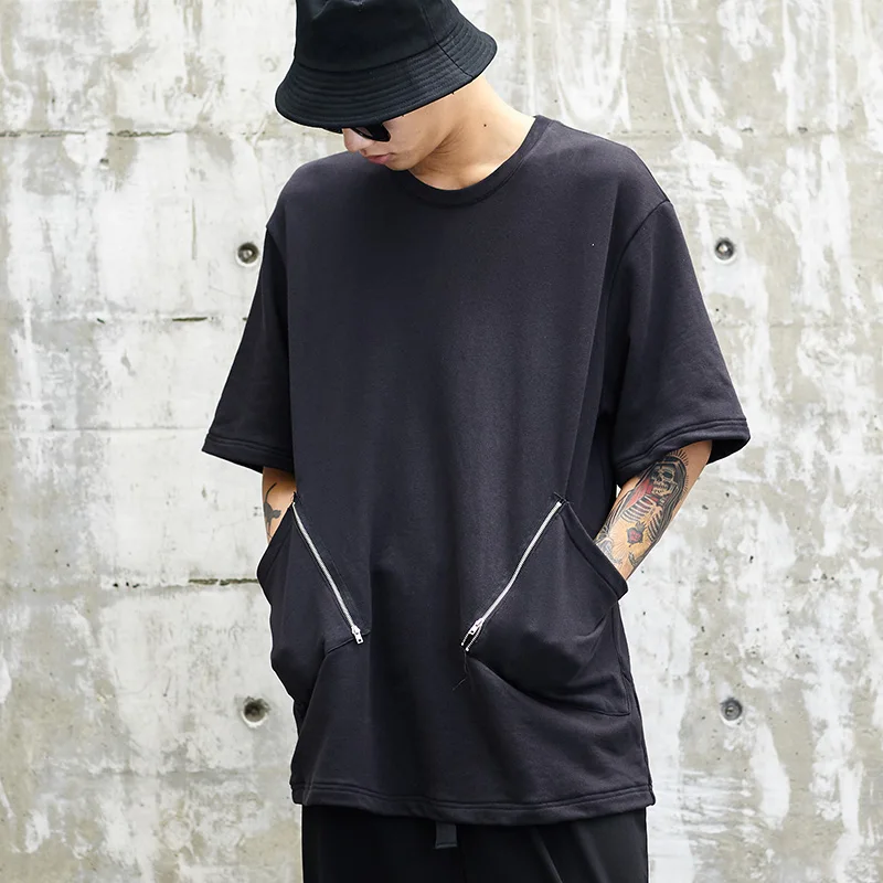 Men Streetwear Japan Style Loose Casual Short Sleeve T-shirts Male Black O- Neck Punk Gothic Hip Hop Tee Shirt