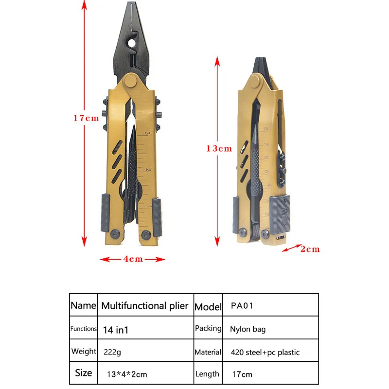 Stainless Steel Folding Pliers with Screwdriver, Multi-functional Tool, Multi-functional, Knife, Bottle Opener, Camping Gear