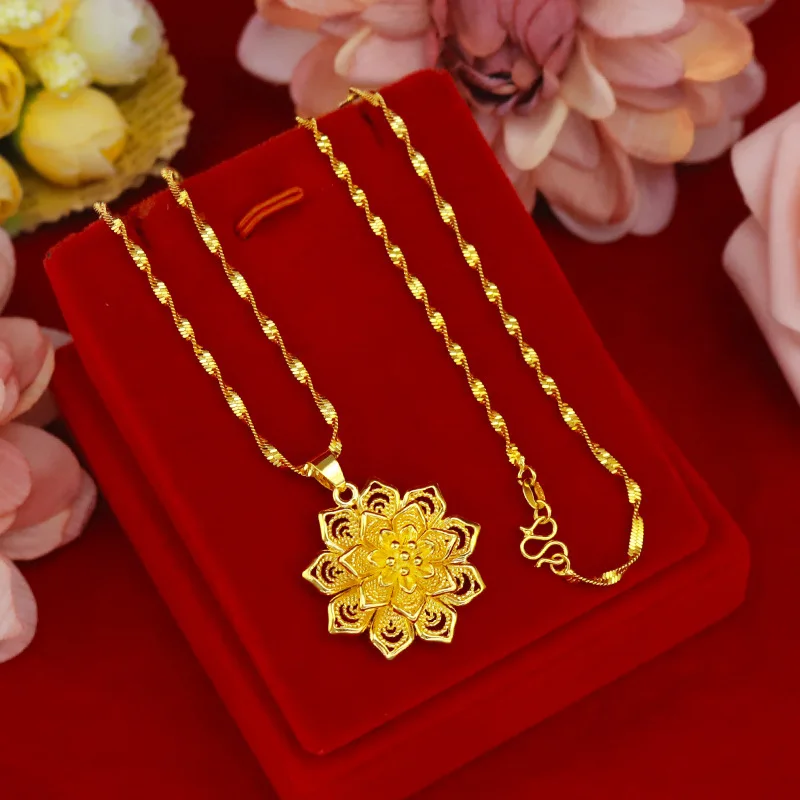 Necklaces for Women Big Hollow Flower Pendant Necklaces 24K Gold Plated Women Choker Necklace Anniversary Wedding New Jewelry