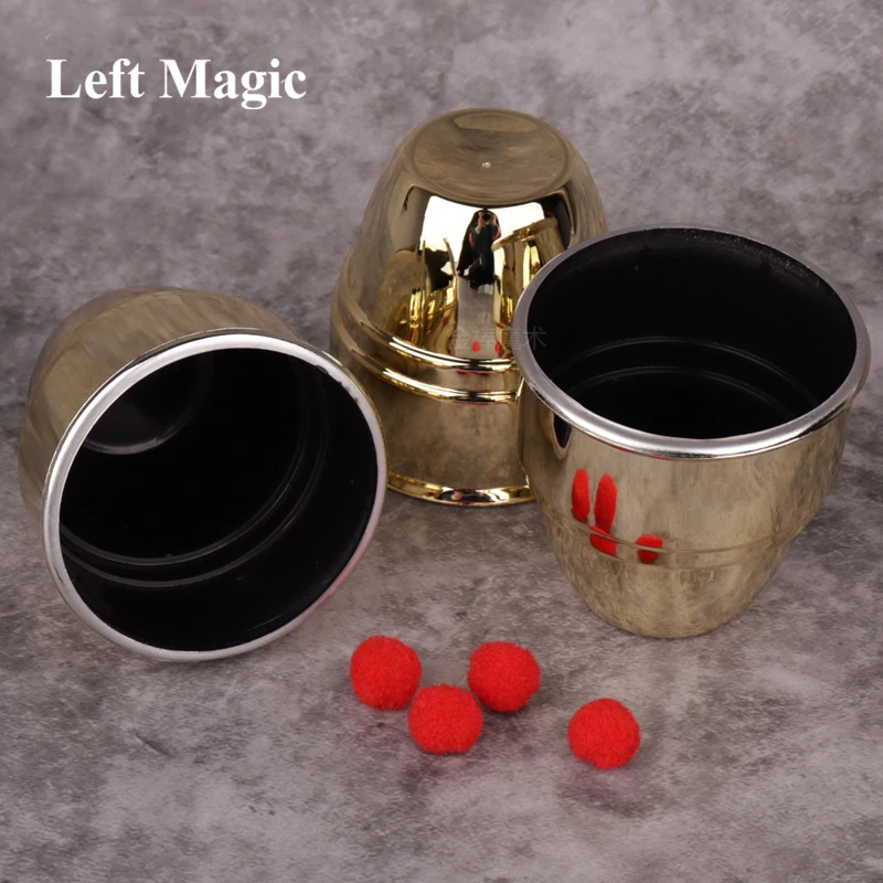 Large Size Magic Three Cups And Balls - Golden Magic Tricks Close Up Street Stage Magic Props Magician Magic Kids Toys Mentalism