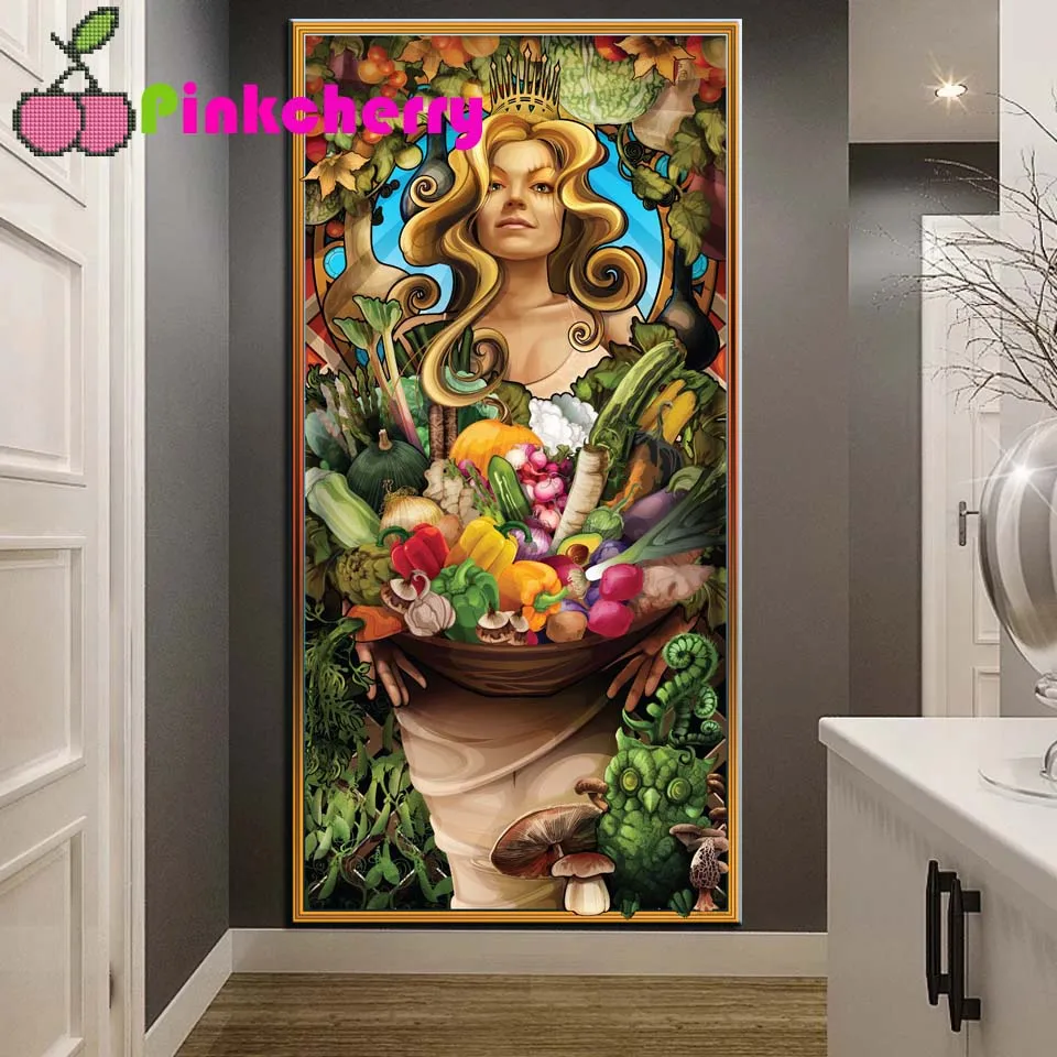 

5D Diamond Embroidery Beautiful Vegetable woman Full Diamond Painting Flowers Girl Picture Rhinestone Mosaic Handmade Hobby k194