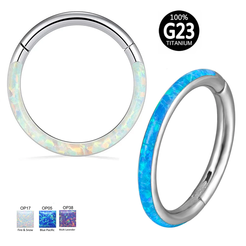 

1Pc G23 Titanium 6-12mm Opal Nose Ring Hoop Septum Clicker Hinged Segment Ear Cartilage Tragus Helix Lip Piercing Body Jewelry