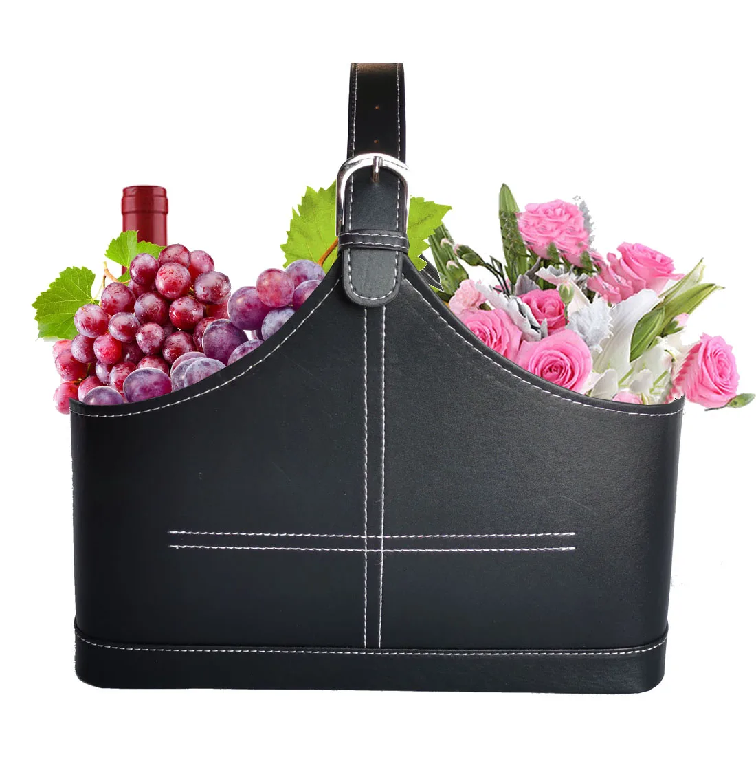 PU Leather Fruit Gift Storage Basket Plus Size Portable Basket Home Finishing Bags Packaging