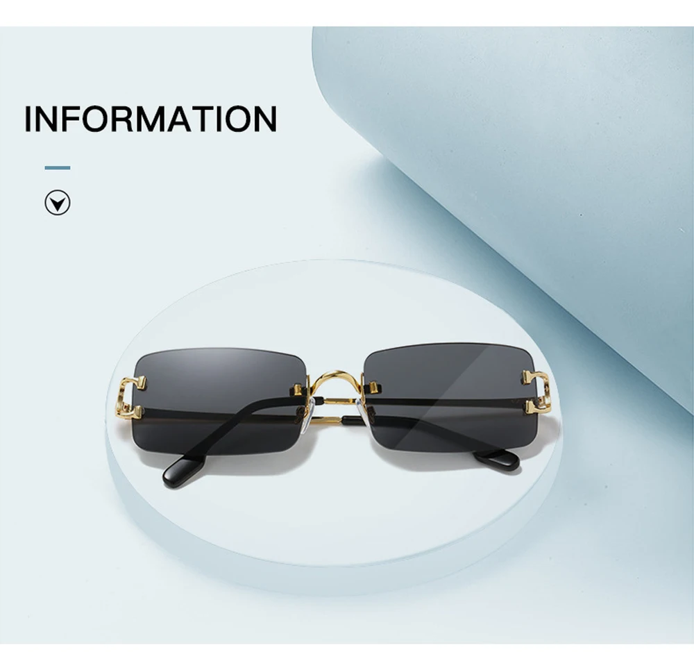 XaYbZc Blaue rechteckige Sonnenbrille, randlos, für Herren, Metall, modisch, quadratisch, Sonnenbrille für Damen, Verlaufsglas, rahmenlos, 2025, UV400 – Detail 5