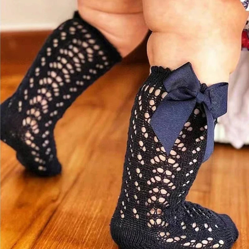 Children Girls Royal Style Bow Knee High Fishnet Socks.Baby Toddler Bowknot In Tube Socks.Kid Hollow Out Sock Sox 0-4Y