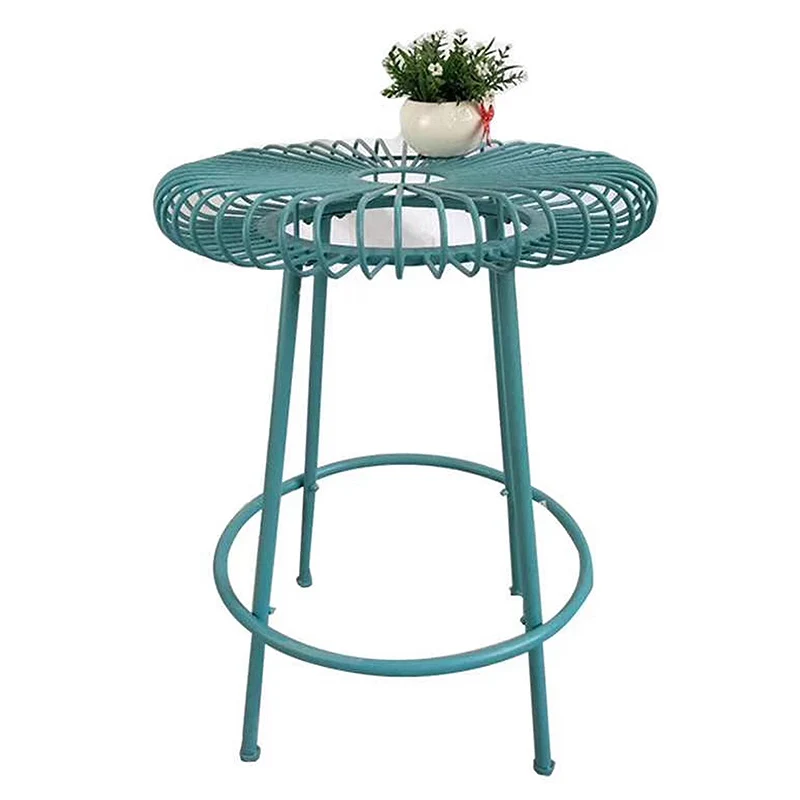 blue high chair round metal stool