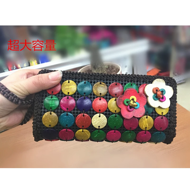 Original Handmade Long Hand Wallet Purses Wrist Coconut Shell Phone Bags Women Bohemian Wallets Lady Travel Bag Bags