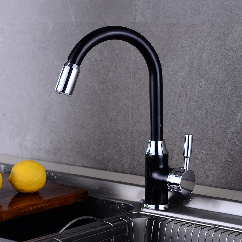 Black Led Light Tap Bathroom Kitchen Faucets Swivel Sink Temperature Sensor Color Led Mixer Tap B3276