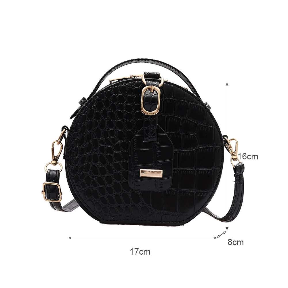 Popular Simple Women Round Shoulder Bag Alligator PU Circle Handbag Zipper Small Party Daily Crossbody Handbag 2023 For Women