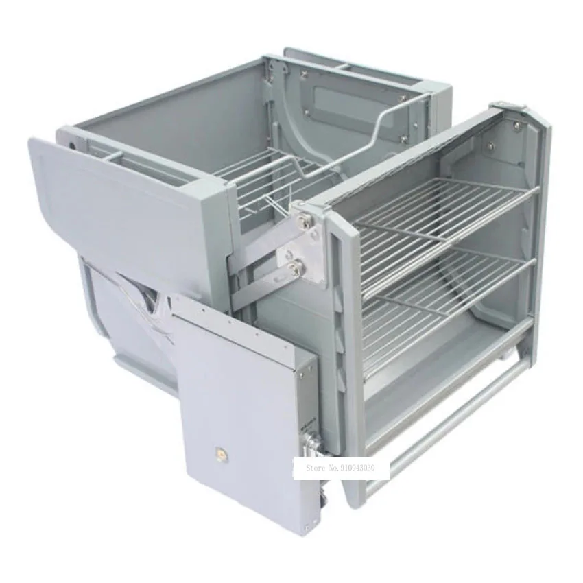 

Kitchen Top Cabinet Lifting Basket, Double Layer, Large Capacity, Seasoning Pull Basket, 4-Gear Double Buffer Damping