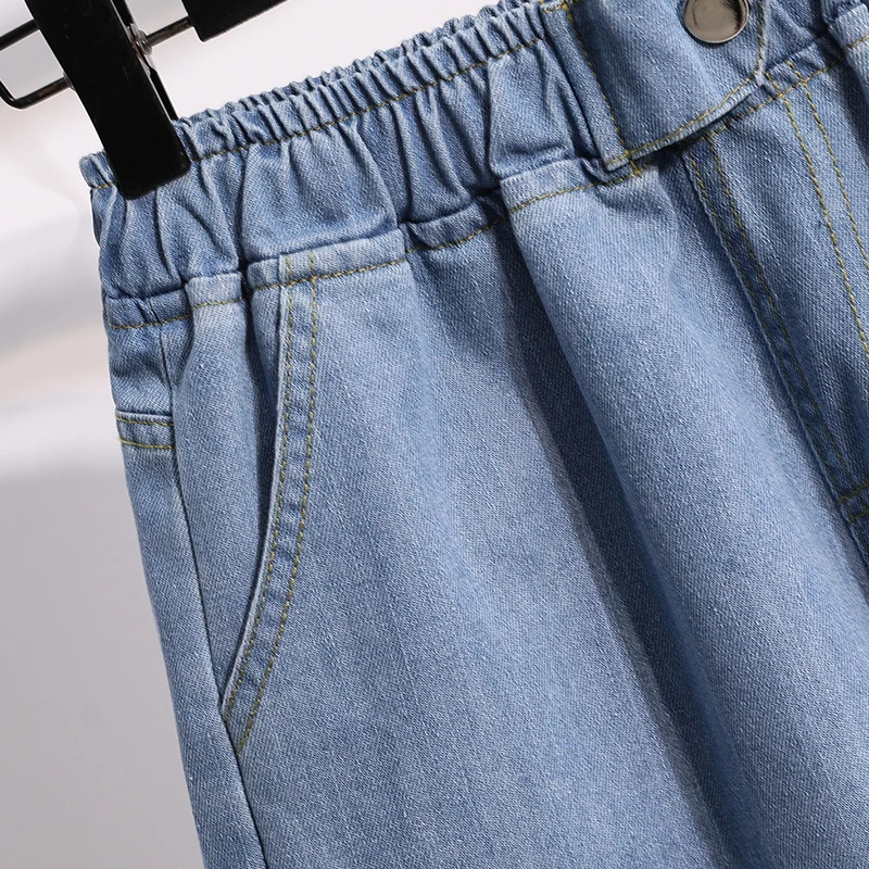 Denim Shorts For Women High Waist Blue Wide Leg Thin Jeans Summer Casual Elastic Waist Loose Shorts Hot Pants S-5XL