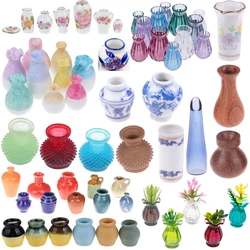 1/2/5/6pcs/lot Cute Vintage Porcelain Flowerpot Vase Jar 1:12 Scale Handcrafted Doll House Miniature Dollhouse Accessories