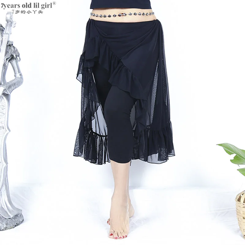 

2019 New Belly Dance Skirt Mesh Sand Practice Clothes with Flounces DMM106 107