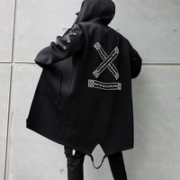 New Men Streetwear Black Jackets And Coats Hip Hop Harajuku Hooded Men's Windbreaker Overcoat Mens Clothing Outwear M-5XL
