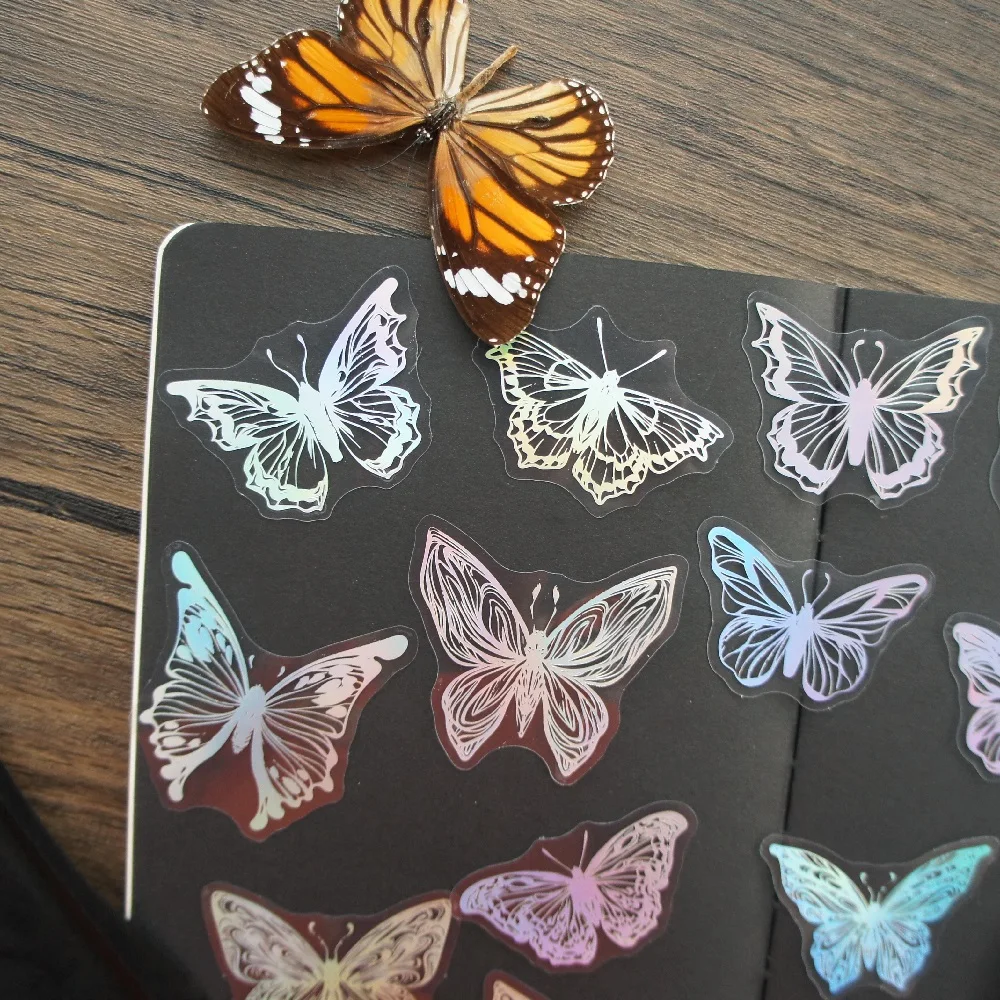 44pcs Laser Paper Made Butterfly Paper Cutting Style Sticker Scrapbooking DIY Gift Packing Label Decoration Tag