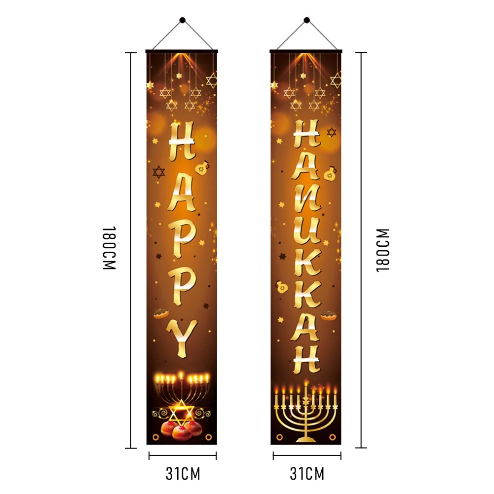 Happy Hanukkah Door Porch Sign Banners Decorations Hanukkah Hanging Welcome Sign for Home Holiday Party Outdoor Decor