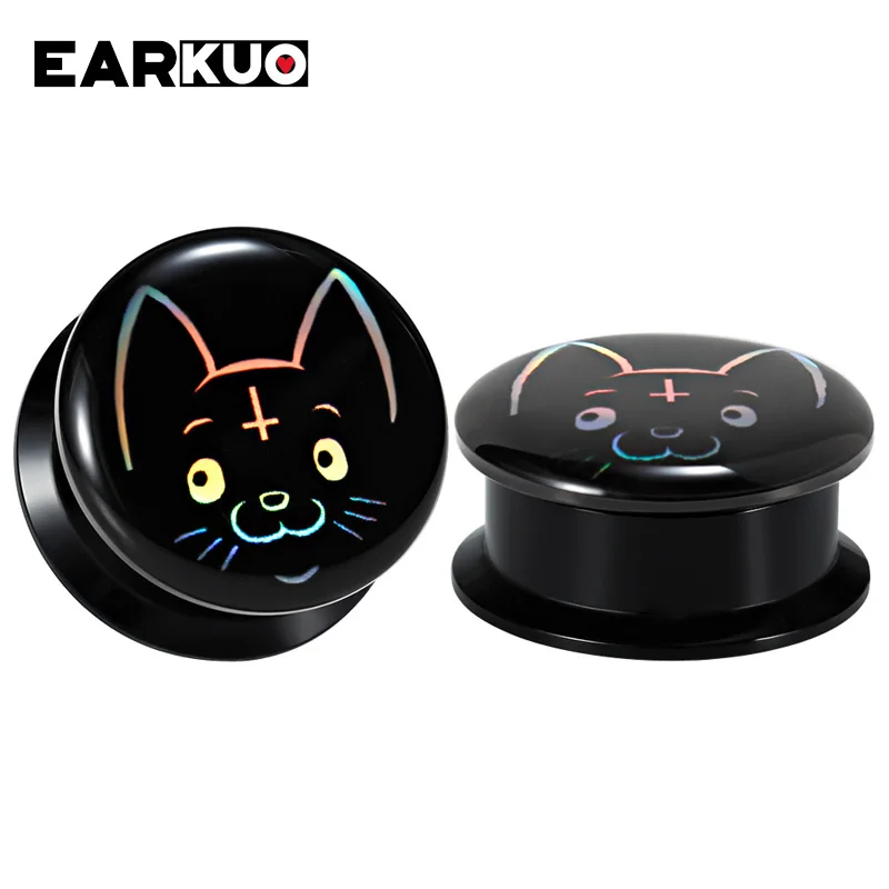 EARKUO Special Design Reflective Acrylic Pentagram Animal Ear Piercing Tunnels Stretchers Body Jewelry Plugs Expanders 2PCS