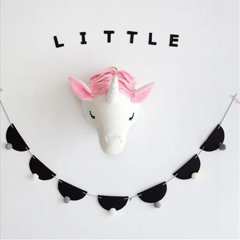 Kids Room Plush Toys 3D Animal Heads Decoration Elephant Deer Unicorn Wall Hanging Decor For Baby Girls Nursery Room Decoration