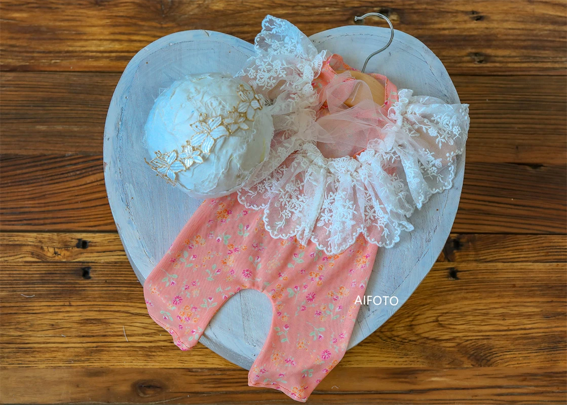 Newborn Photography Props Lace Long Romper Headband Set Photo Shooting Bebe Fisrt Picture Gift Baby Photo Poses for Studio Shop