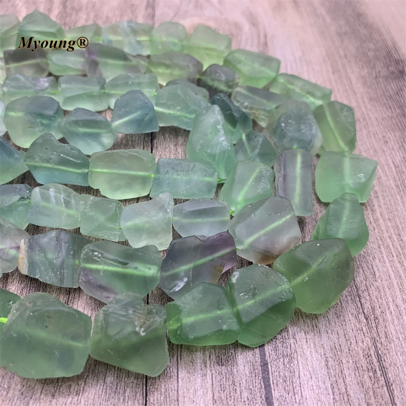 Irregular Raw Natural Green Fluorite Crystal Nugget Beads For DIY Jewelry Making 15.5Inch  MY210918