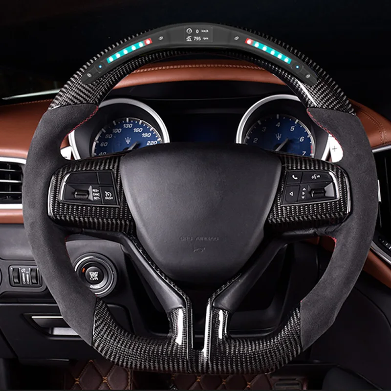 NEW Real Carbon Fiber LED Leather Steering Wheel Compatible For Maserati Ghibli Levante Quattroporte Gran Turismo GranCabrio LED