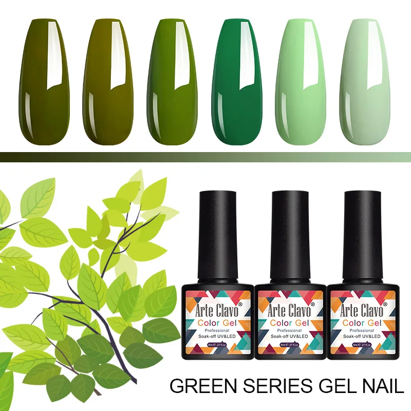 Arte Clavo 8ml green series nail gel polish Hybrid Vernis Semi Permanent UV Soak Off nail art Manicure Gel Varnishes Lak Primer