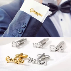 Gemelos con nombre personalizado para hombre y mujer, joyería con alfabeto, botón de puño de camisa de acero inoxidable, regalos de boda personalizados