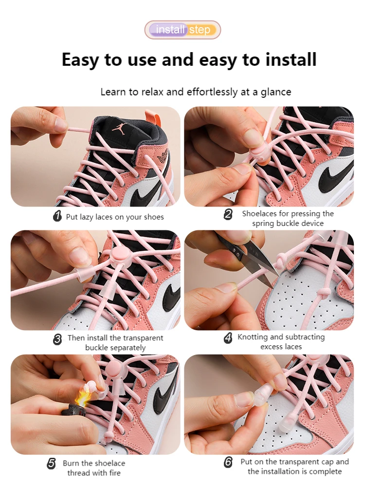 Spring Lock Shoelaces Without ties Elastic laces Sneakers Kids Adult Quick Shoe laces Rubber Bands Round No tie Shoeace Shoes