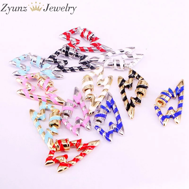 6PCS, 15*32mm, Colorful Spiral Stripe Enamel Lightning Shaped Clasp/Lock, White Black Red Pink Blue Clasp, For Jewelry Making