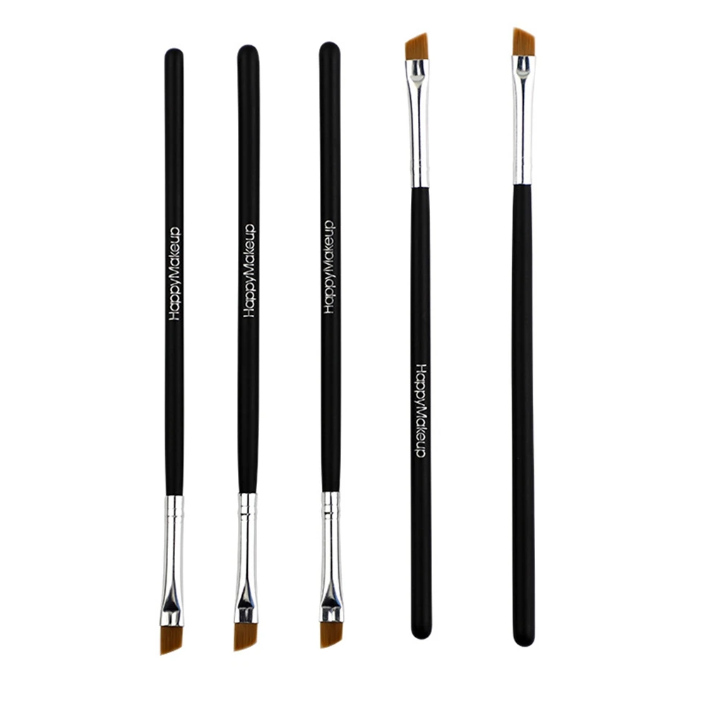 Happy Makeup 5Pcs Black Eyebrow Inclined Flat Angled Brush Eyeliner Eyeshadow Eye Brow Makeup Tool Professional Women Cosmetic