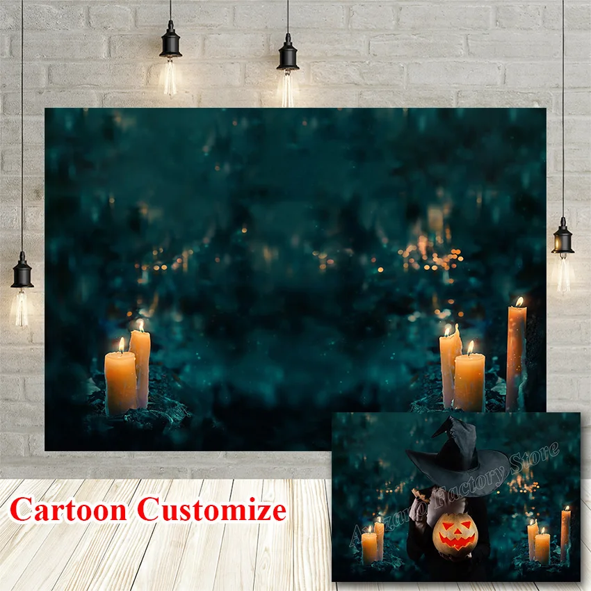 Avezano Halloween Night Photography Backdrops Burning Candle Dark Green Light Bokeh Photo Background Studio Photocall Photozone