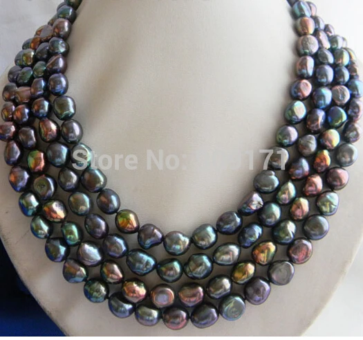 

Free Shipping 4Strands 18'' 10mm Black Baroque Freshwater Pearl Necklace