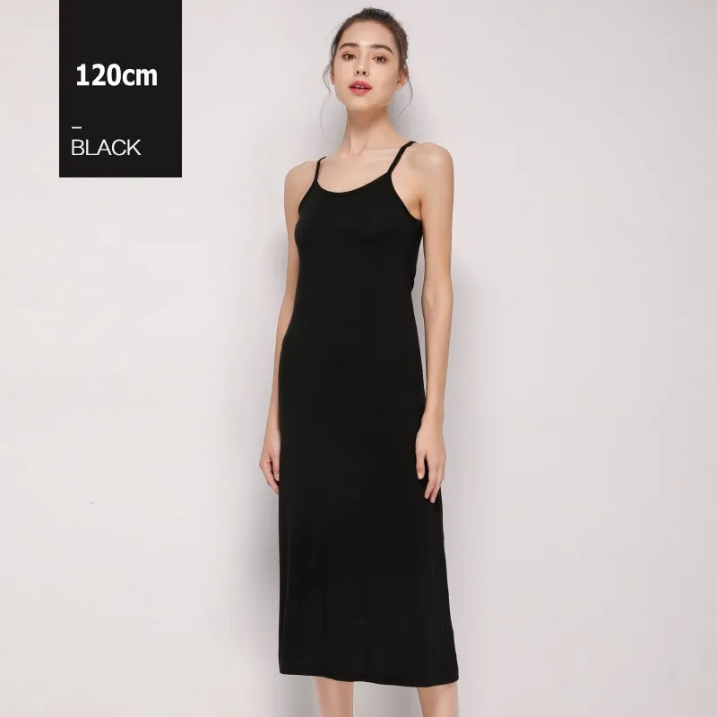 Women's Camisoles Full Slips Dress with shoulder-straps Long Under dress  Solid underskirt Inner Petticoat height 90 to 120cm