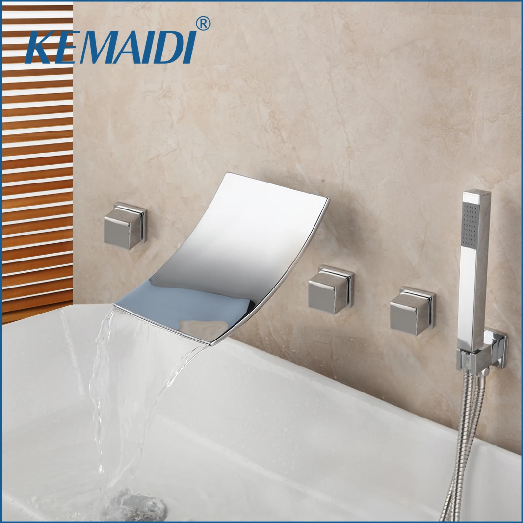 KEMAIDI Solid Brass Waterfall Bathtub Faucet Hot Cold Water Mixer Tap Bath Shower Faucets Tap Robinet Baignoire Bath Mixers