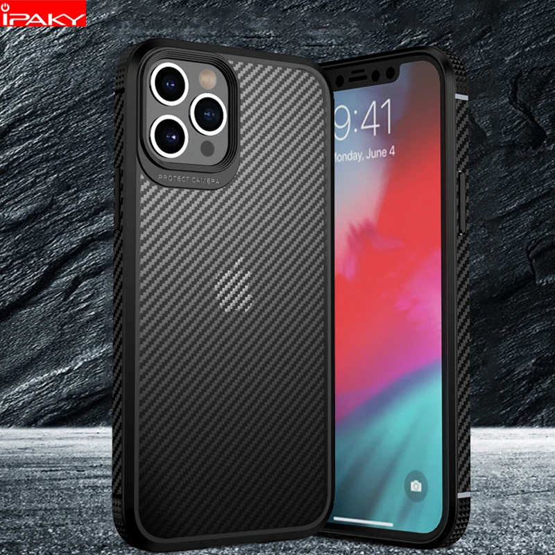 

IPAKY for iPhone 12 Case for iPhone 11 12 Pro Case Carbon Fiber Skin Bumper Transparent Cover for iPhone 11 12 Pro MAX Case