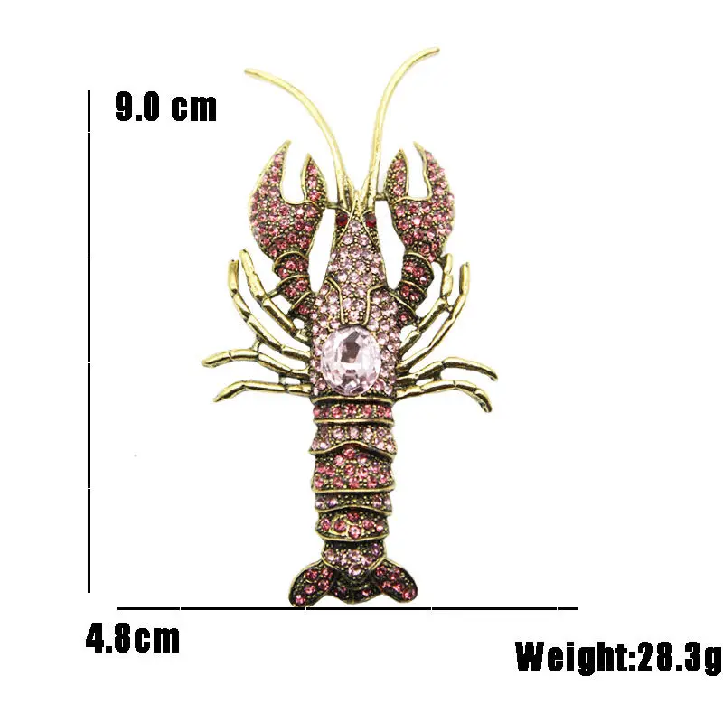 Personalized fashion big lobster diamond badge brooch jewelry alloy rhinestone shrimp animal brooch coat corsage pin accessories