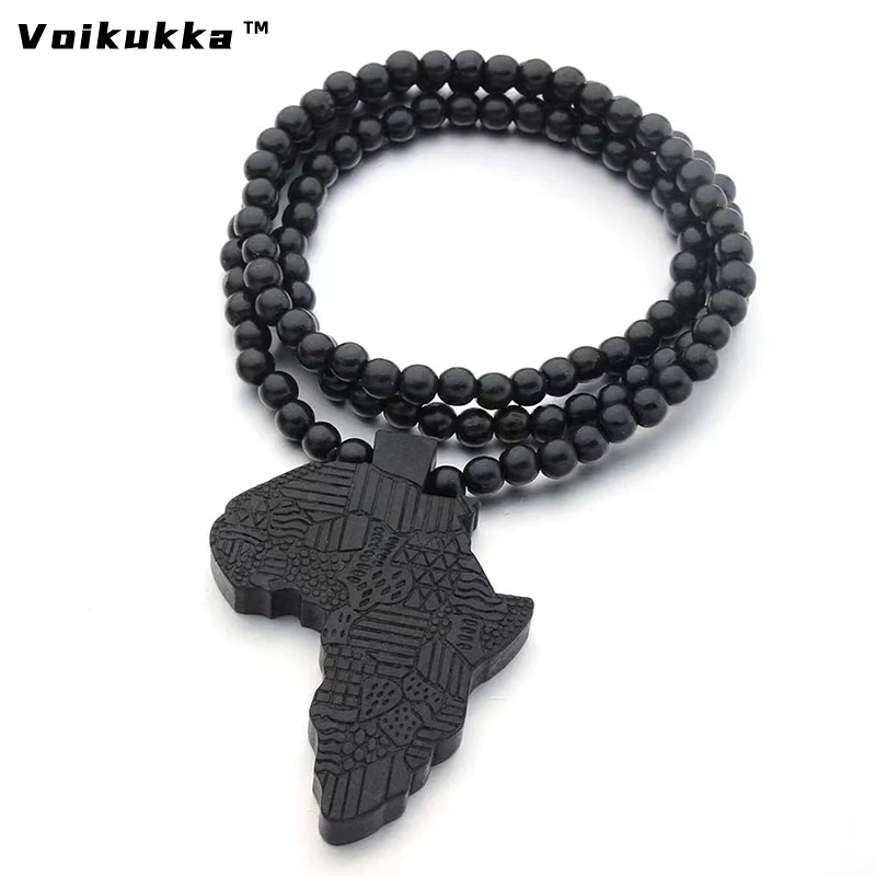 Voikukka Jewelry 2021 New Product Hot Sale African Map Pendant Wooden Hiphop Women Man Necklace For Gifts Accessories