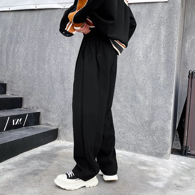 Men's Straight Tube Woolen Trousers Winter New Thickened Solid Color Korean Fashion Neutral Simple Large Size Sports Trousers