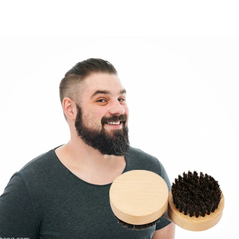 Brosse à barbe pour hommes, poils de sanglier, manche rond en bois dur, ensemble de moustache, massage du visage, beauté