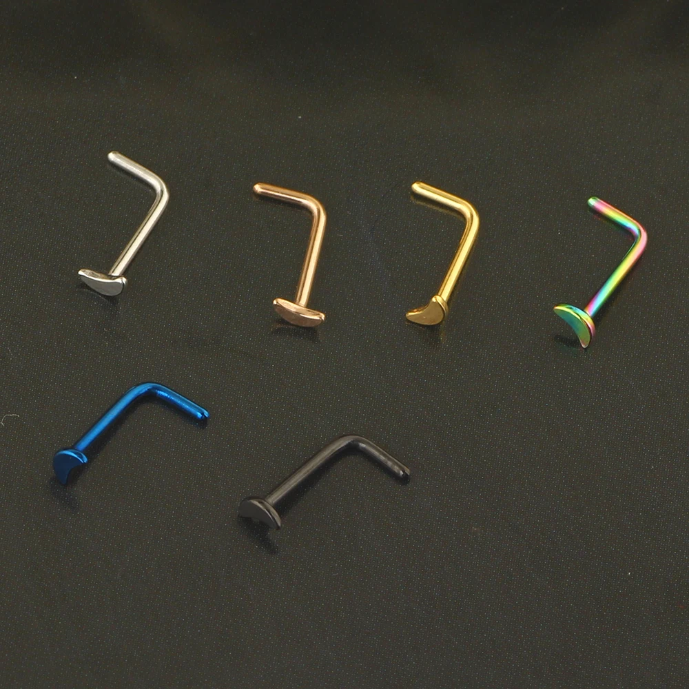 20G L Shape Nose Studs Moon Nose Ring Hoop Stainless Steel Nose Piercings for Men Women Tragus Cartilage Nose Ring Labret Nose